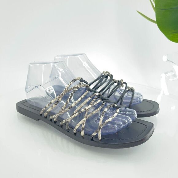 Ted Baker London Black Faux Snake Teppo Flat Sandal Women's 39.5 9 Slip On - Picture 1 of 14